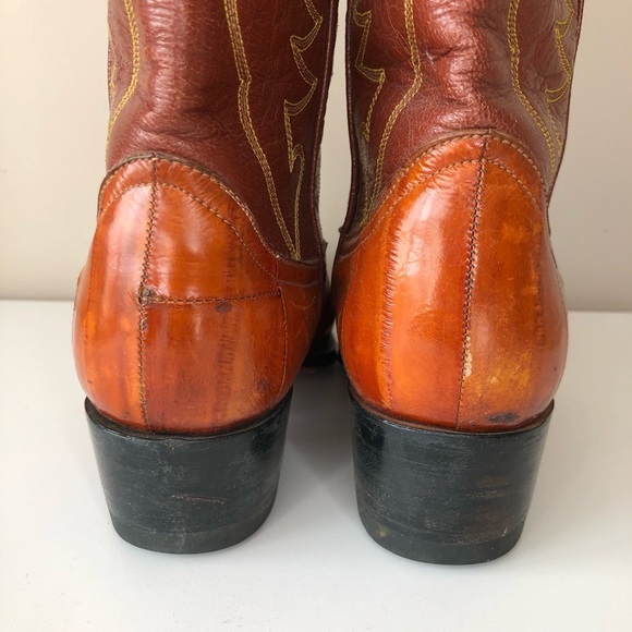 Vintage Sergey Cabrini Exotic EEL Cognac Brown Leather Western Cowboy Boots - Picture 11 of 15